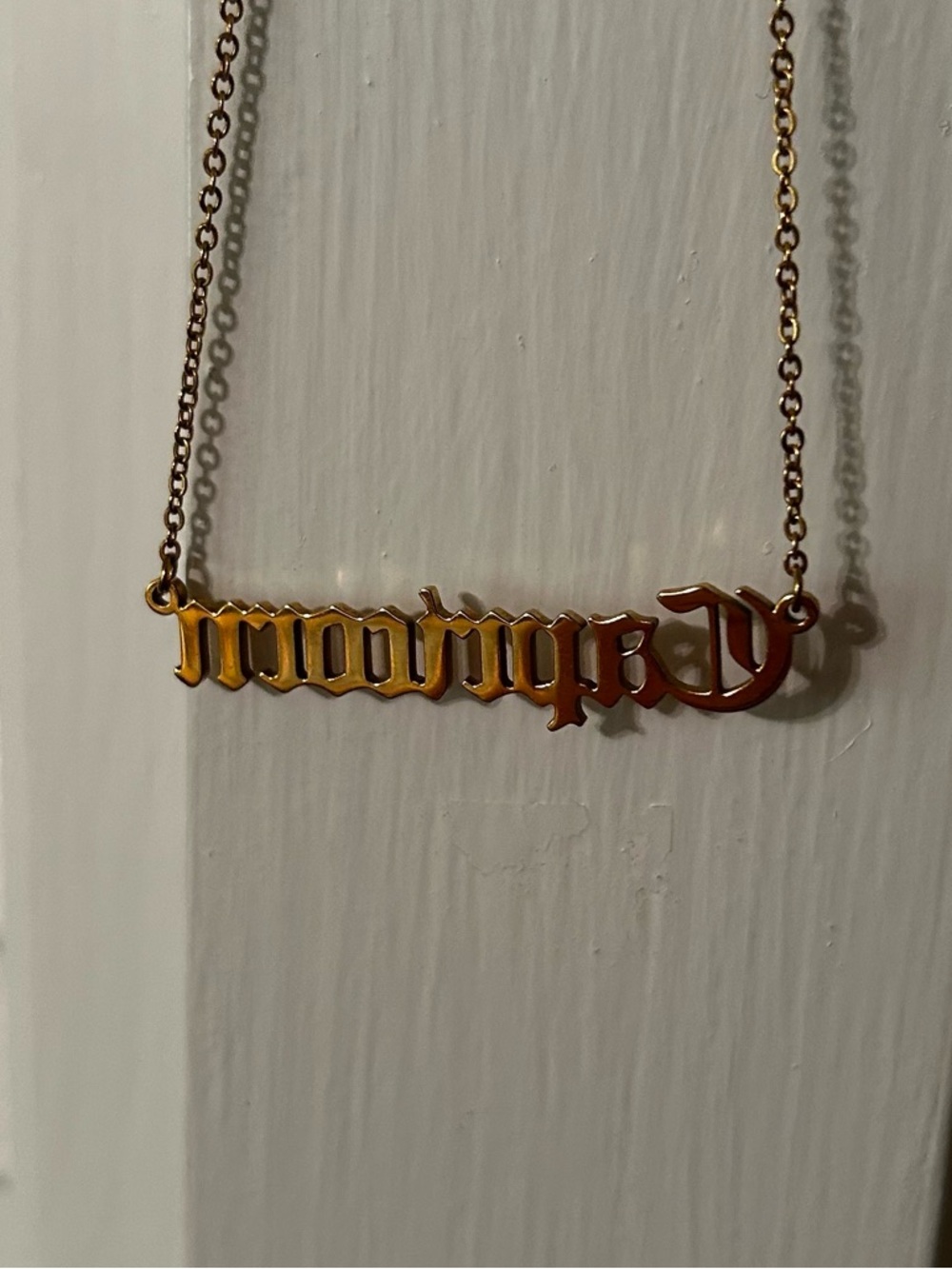 Capricorn Zodiac Gold Nameplate Necklace Gothic Font - Picture 3 of 3